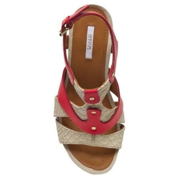 Geox Red Sophie Colour Block Sporty Wedge Sandals - Picture 4 of 16